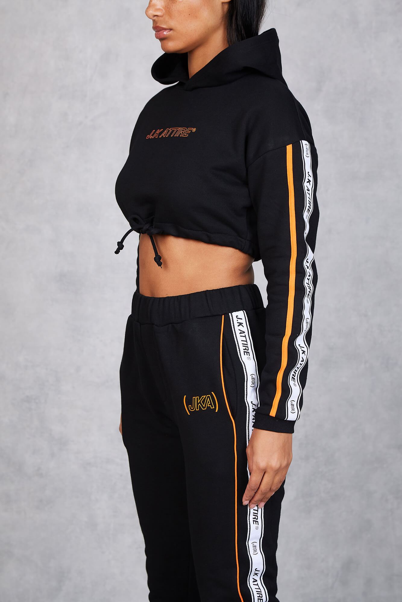 Giza Taped Cropped Hoodie Black Orange